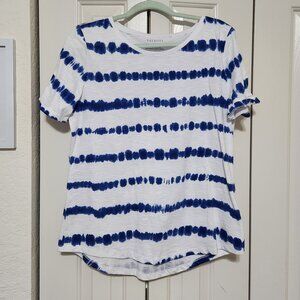 Talbots Tie-Dye Stripe Tee – Royal Blue & White – Knot Sleeve – Size M
